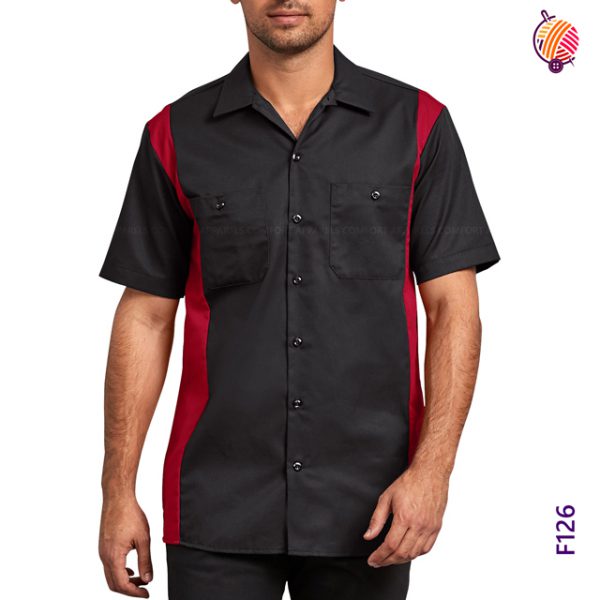 Black & Red Pattern Work Wear Shirt