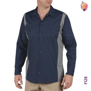 Navy Blue & Grey Pattern Work Wear Shirt